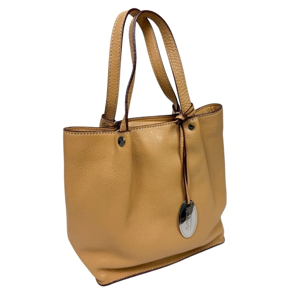 Vintage Talbots Tan Leather Small Top Handle Hobo Bag‎ Minimalist Neutral Purse